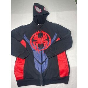 Marvel Miles Morales SpiderMan ZipUp Hoodie Kids Large Black Red Blue Mask Hood